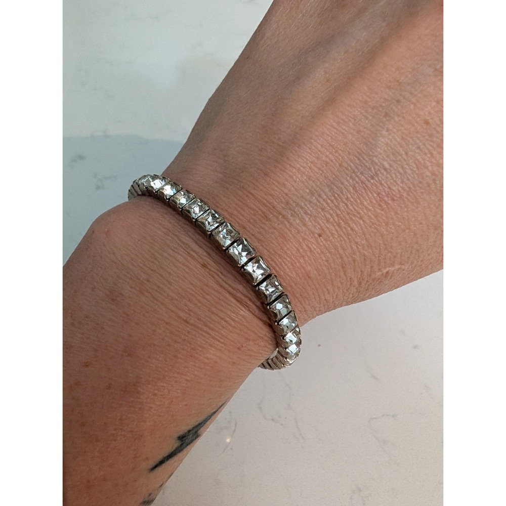Swarovski Luxe Crystal Rhodium Plated Stretch Tennis Bracelet - Picture 2 of 3